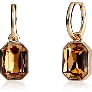 Gold Vintage Hoop Earrings with Brown Gemstones for Formal & Daily Wear, Hypoall